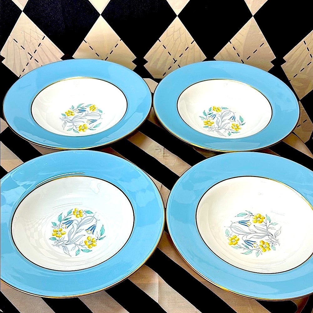 Vintage‎ Royal Doulton Barclay 4908 Salad Plates – Deep Dish Wide Rim| Set/4| 8”